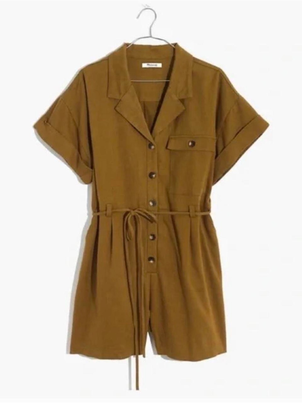 Madewell Short Sleeve Olive Green Utility Safari Romper